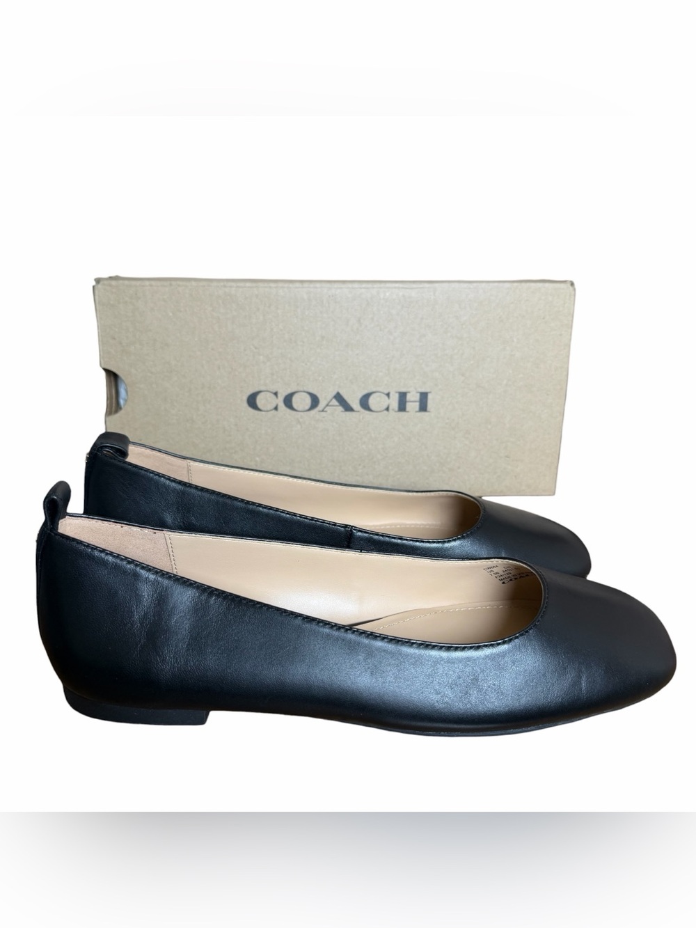 NEW Coach Wendie Black Leather Round-Toe Ballet Flats Sz 7.5 Classic Minimalist